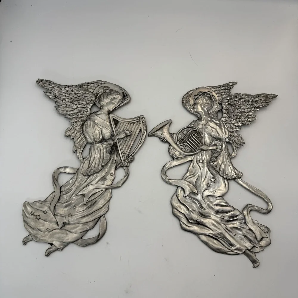 Vintage Set Of 2 Cast Seagull Pewter Angel 1990